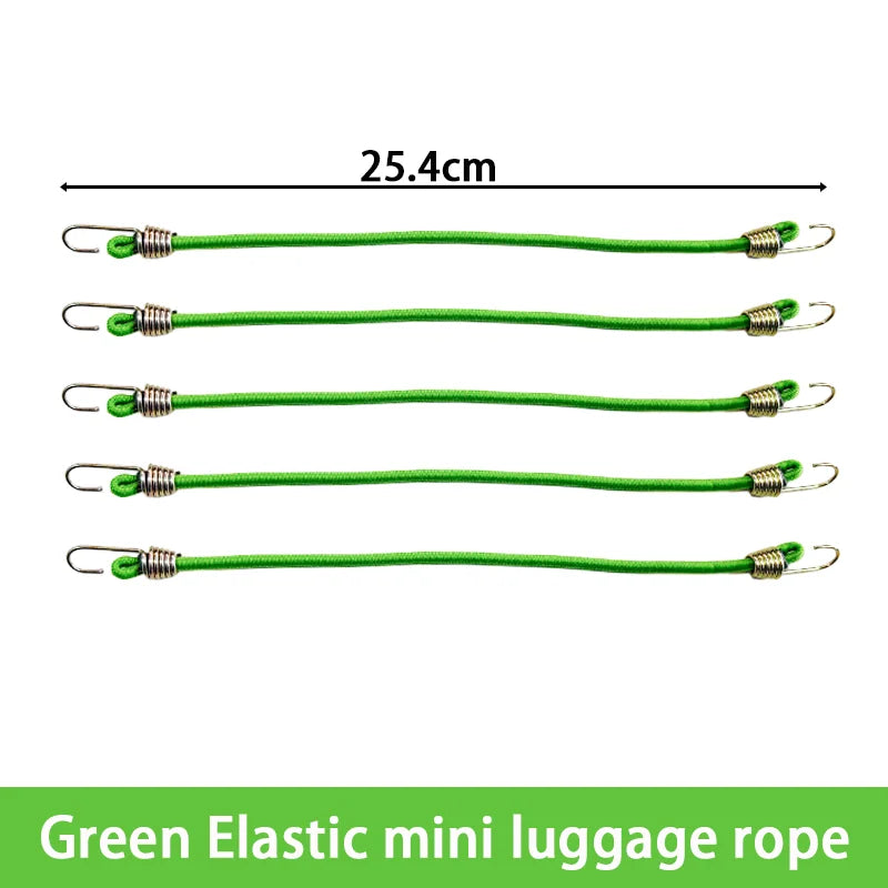 Flexibles Mini Bungee Cord Set mit Metallhaken – 5 oder 10 Stück, schwarz/grün