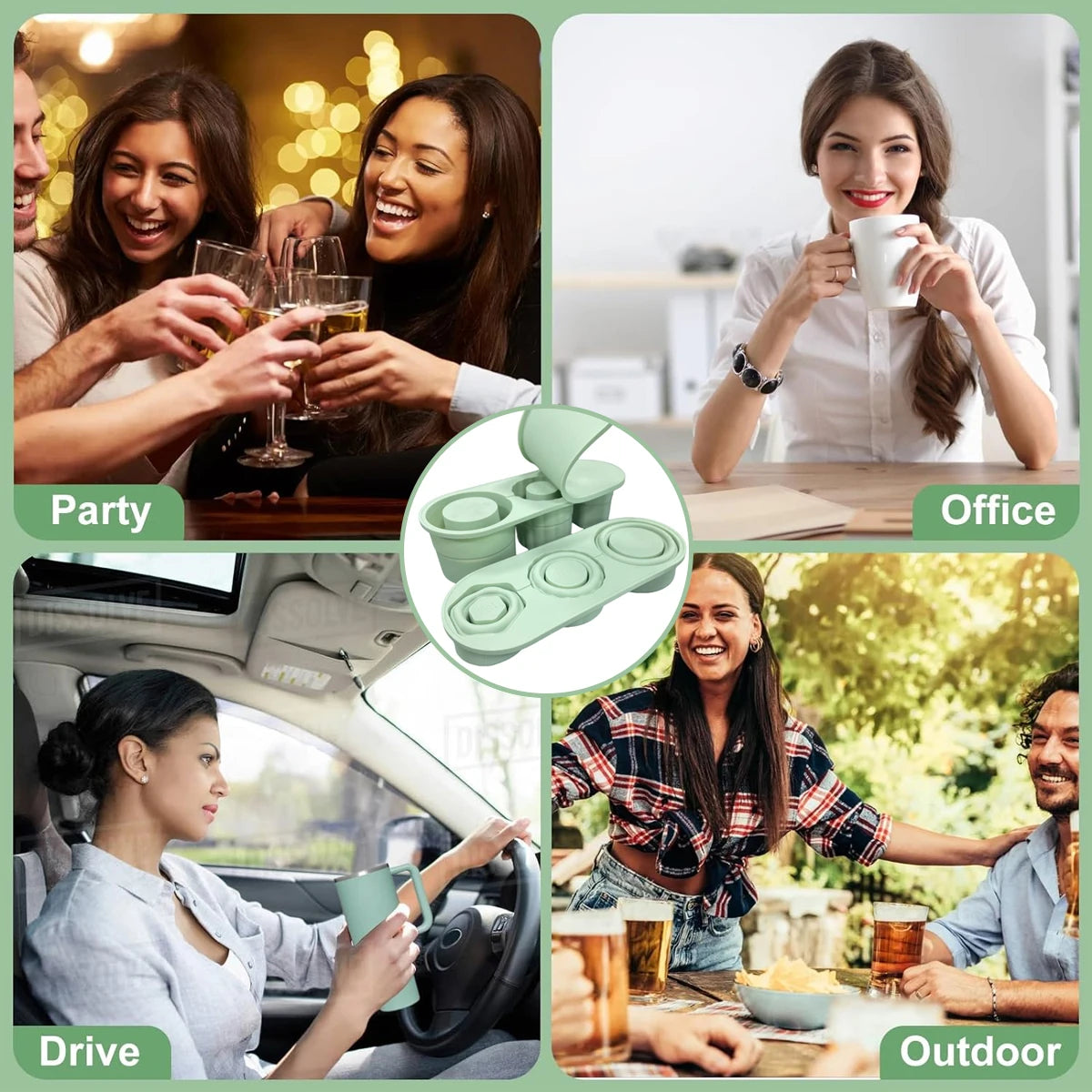 Zylinder Eiswürfelform aus Silikon zusammenklappbar mit 3 Gittern