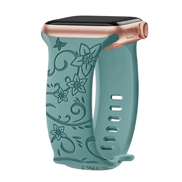 Blumengraviertes Silikonarmband für Apple Watch 38–49 mm – stilvoll - flexibel