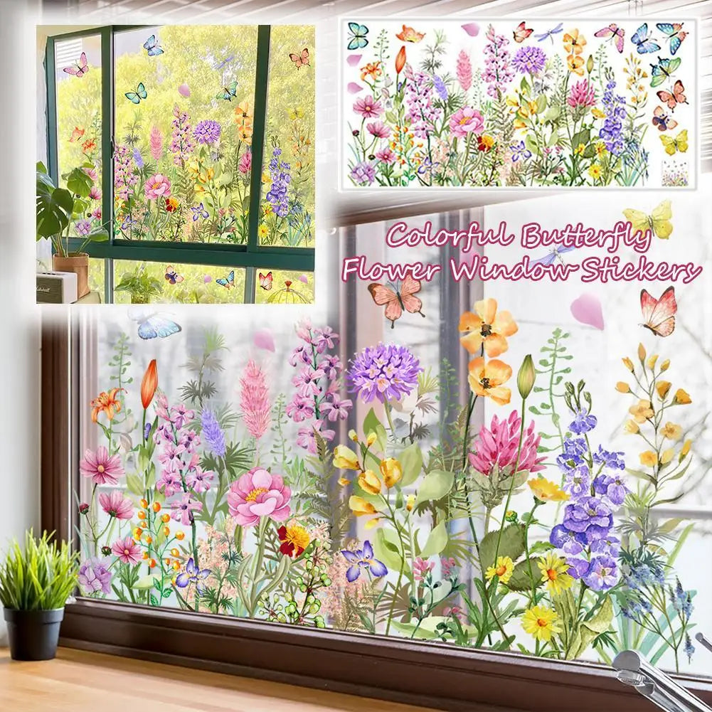Bunte Schmetterling Blumen Fenstersticker Wiederverwendbar Wasserdicht Dekor