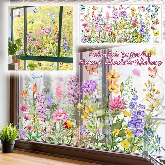 Bunte Schmetterling Blumen Fenstersticker Wiederverwendbar Wasserdicht Dekor