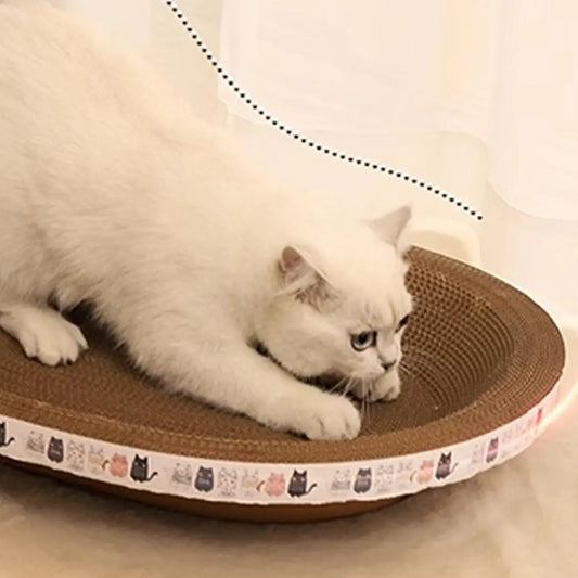 Katzenkratzblock aus Kunststoff, rund/oval, mit Liegefläche für Katzen