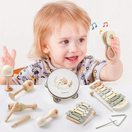 Montessori Holz Musikinstrumente für Babys Lernspielzeug Xylophon Rassel Trommel