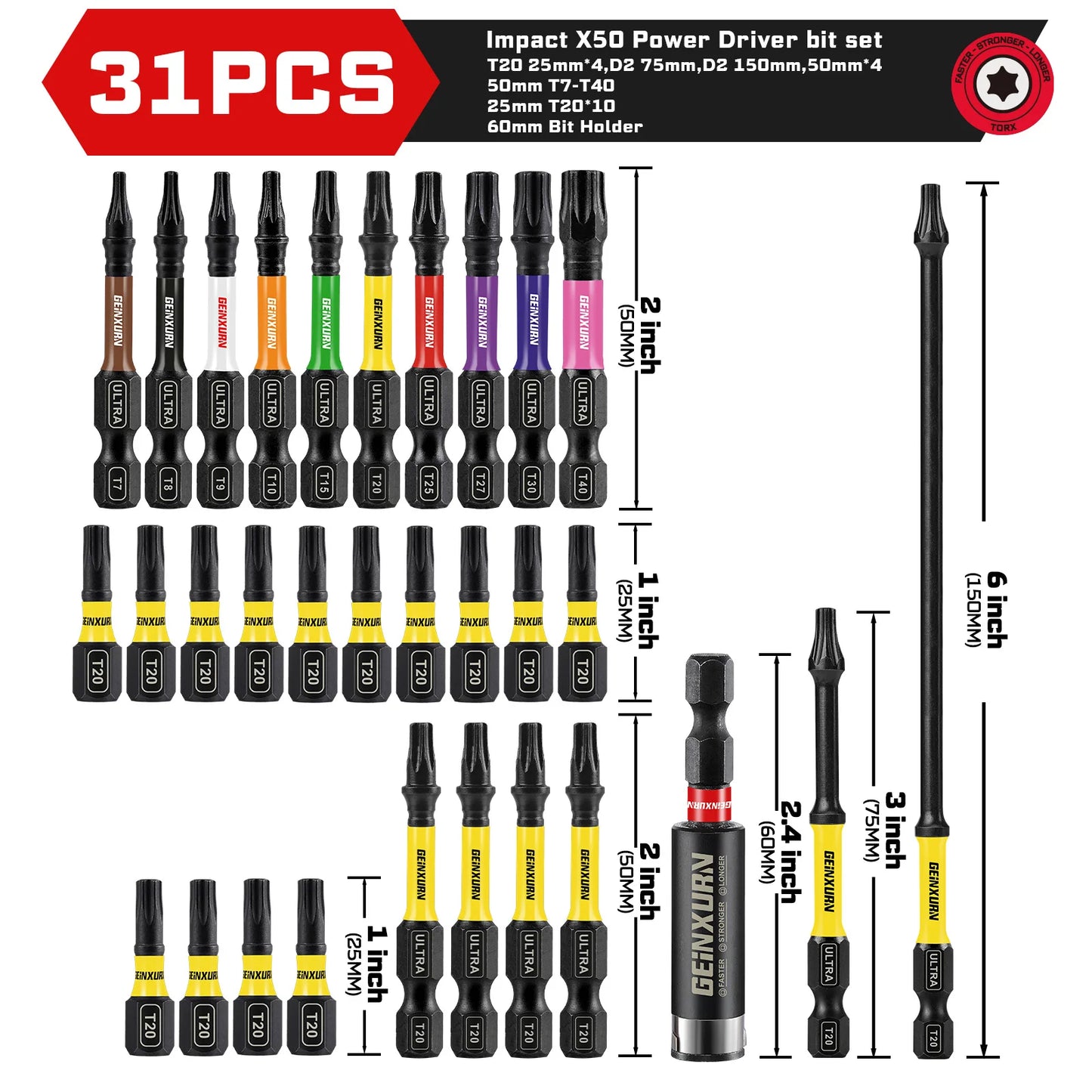 Stoßfester Torx Bit Set mit Bithalter - Organizer T7-T40