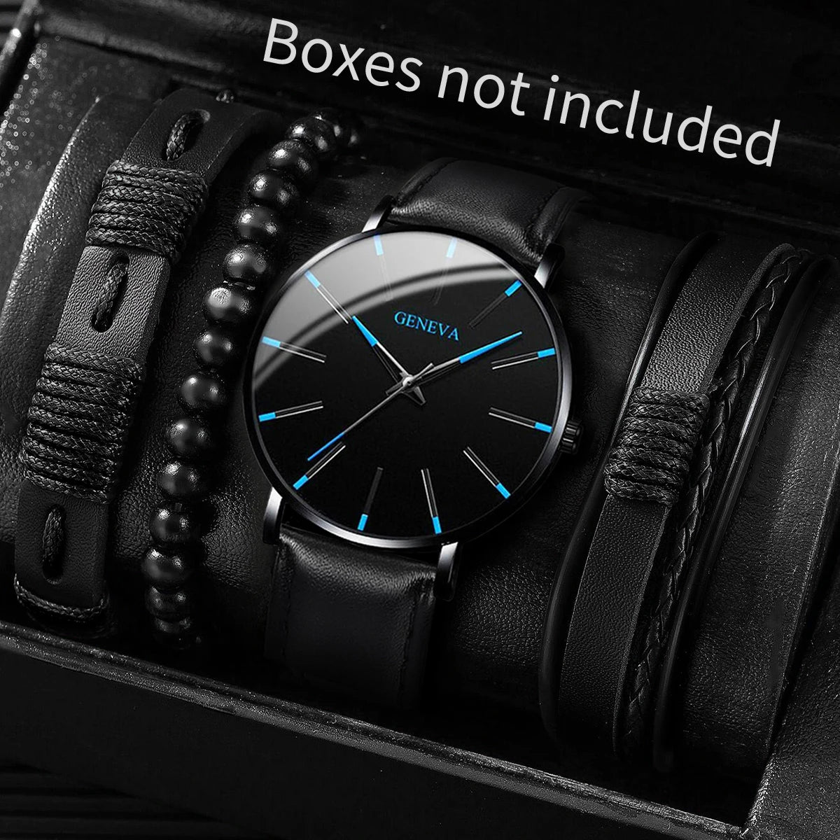 Herren Business Quarzuhr Set mit Armbändern aus PU Leder