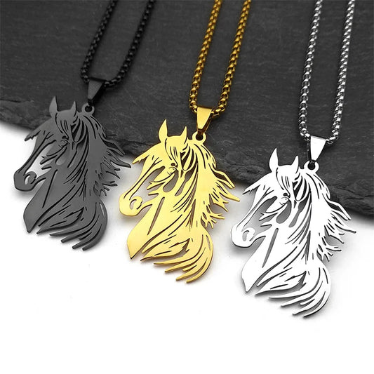 Elegante hohle Pferdekopf Anhänger Halskette aus Edelstahl