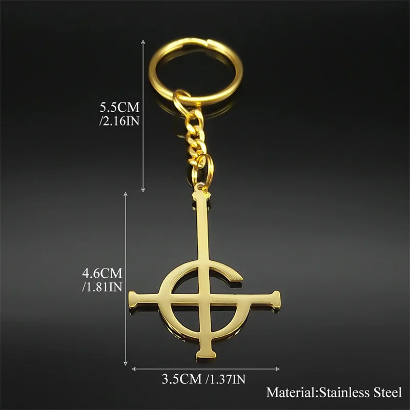 Edelstahl Schlüsselanhänger Punk Kreuz Design Rock Band Stil Unisex