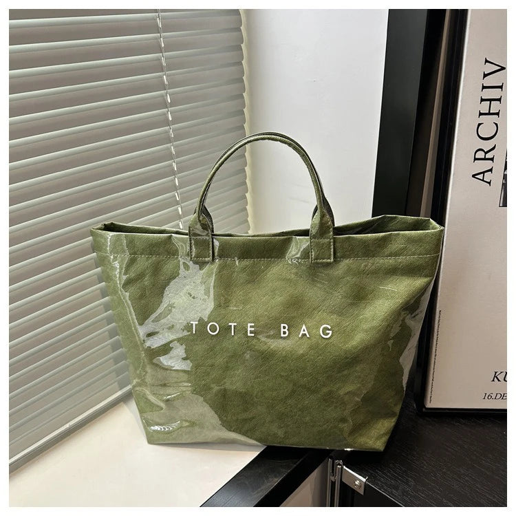 Transparente Einkaufstasche mit Retro Buchstaben großes Fassungsvermögen Damen