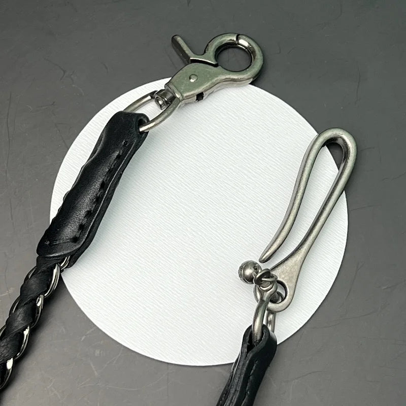 Robuster Punk Stil Leder Schlüsselanhänger mit Metallkette