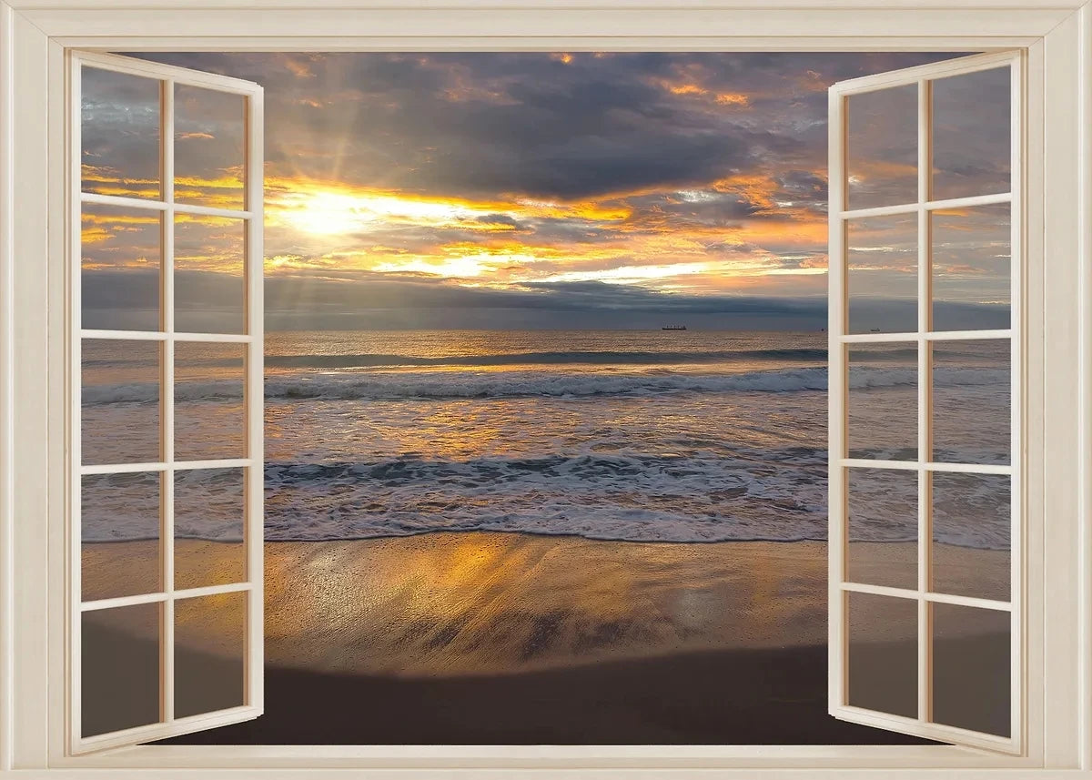 3D Leinwandbild Fluss Wald Strand Sonnenuntergang Landschaft Wandkunst