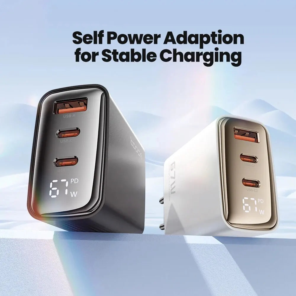 67W GaN USB-C Netzteil Digitalanzeige für Laptop, Tablet, Smartphone schnell