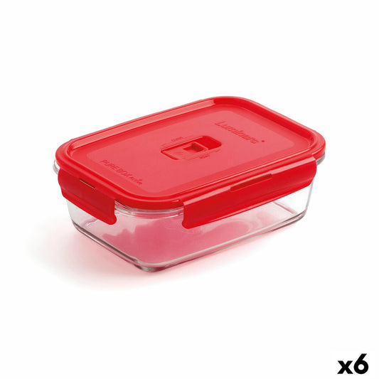 Lunchbox hermetisch Luminarc Pure Box Rot 16 x 11 cm 820 ml Glas (6 Stück)-Haus & Küche, Lagerung und Organisation-Luminarc-Ciniskitchen