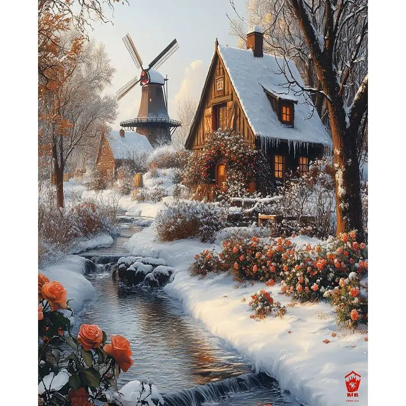 DIY Malen nach Zahlen Set mit Schneelandschaft auf Leinwand