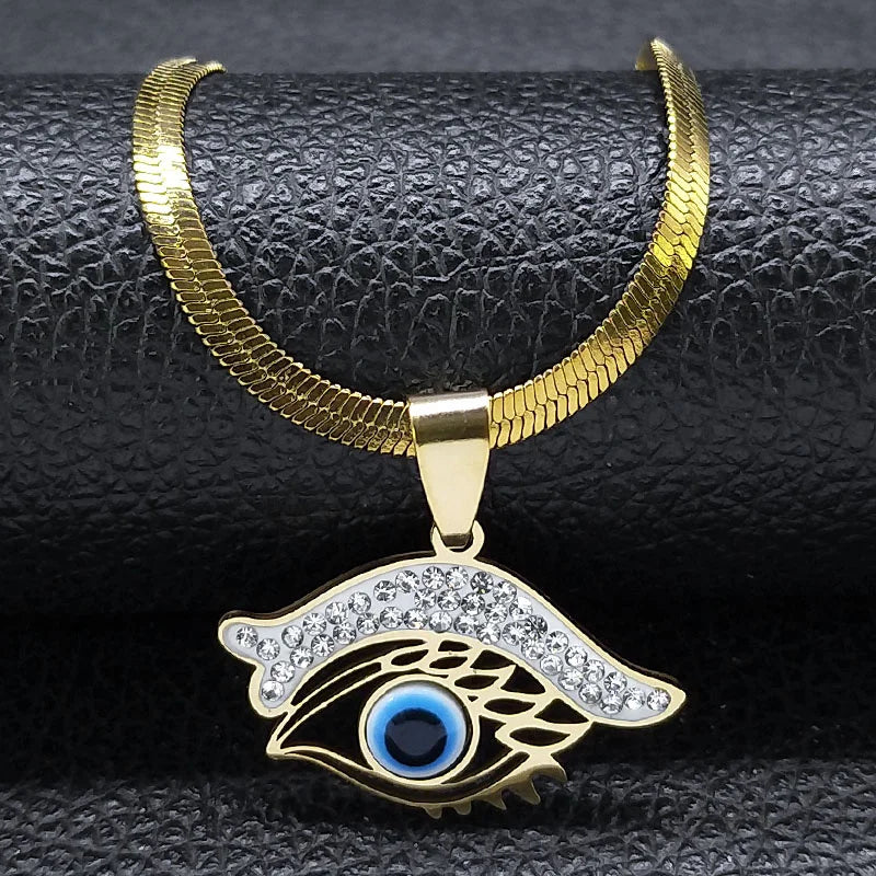 Eleganter Kristall Choker mit Evil Eye Design aus Edelstahl