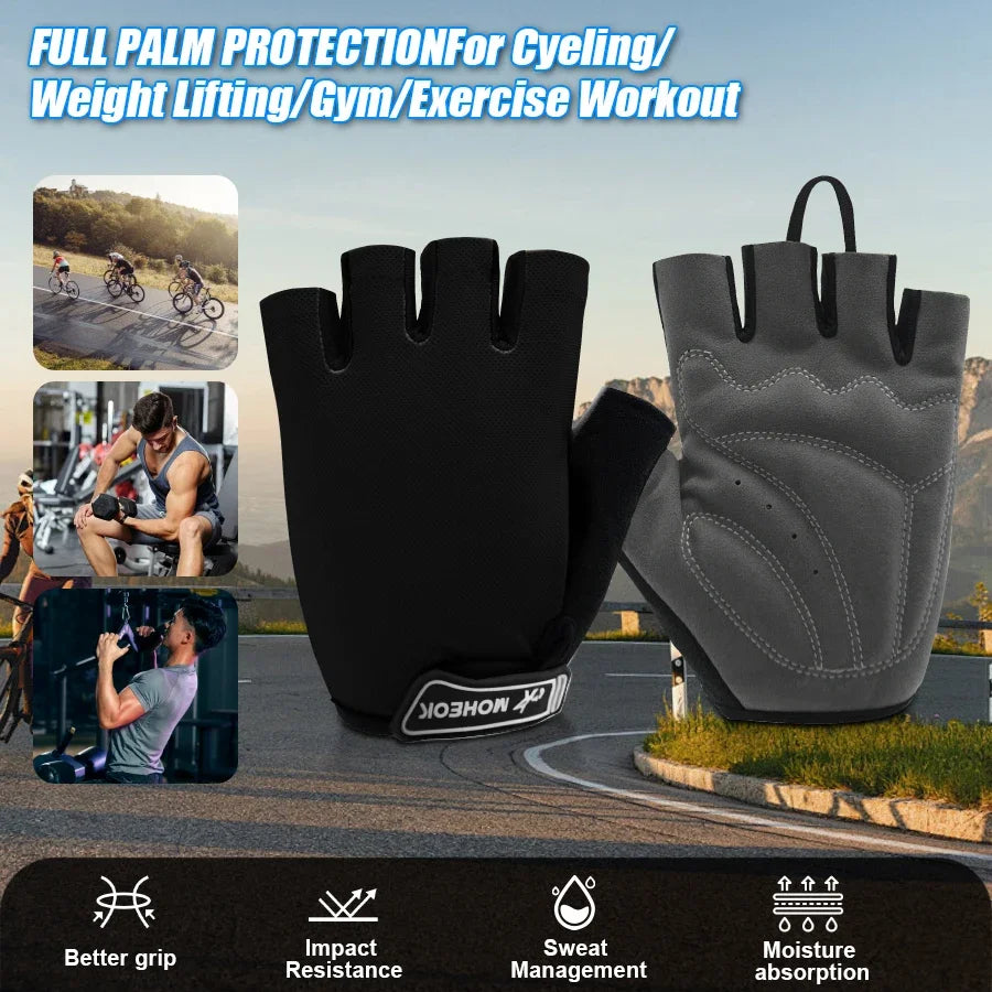 Stoßdämpfende Fahrradhandschuhe Halb Finger mit Gelpolster rutschfest
