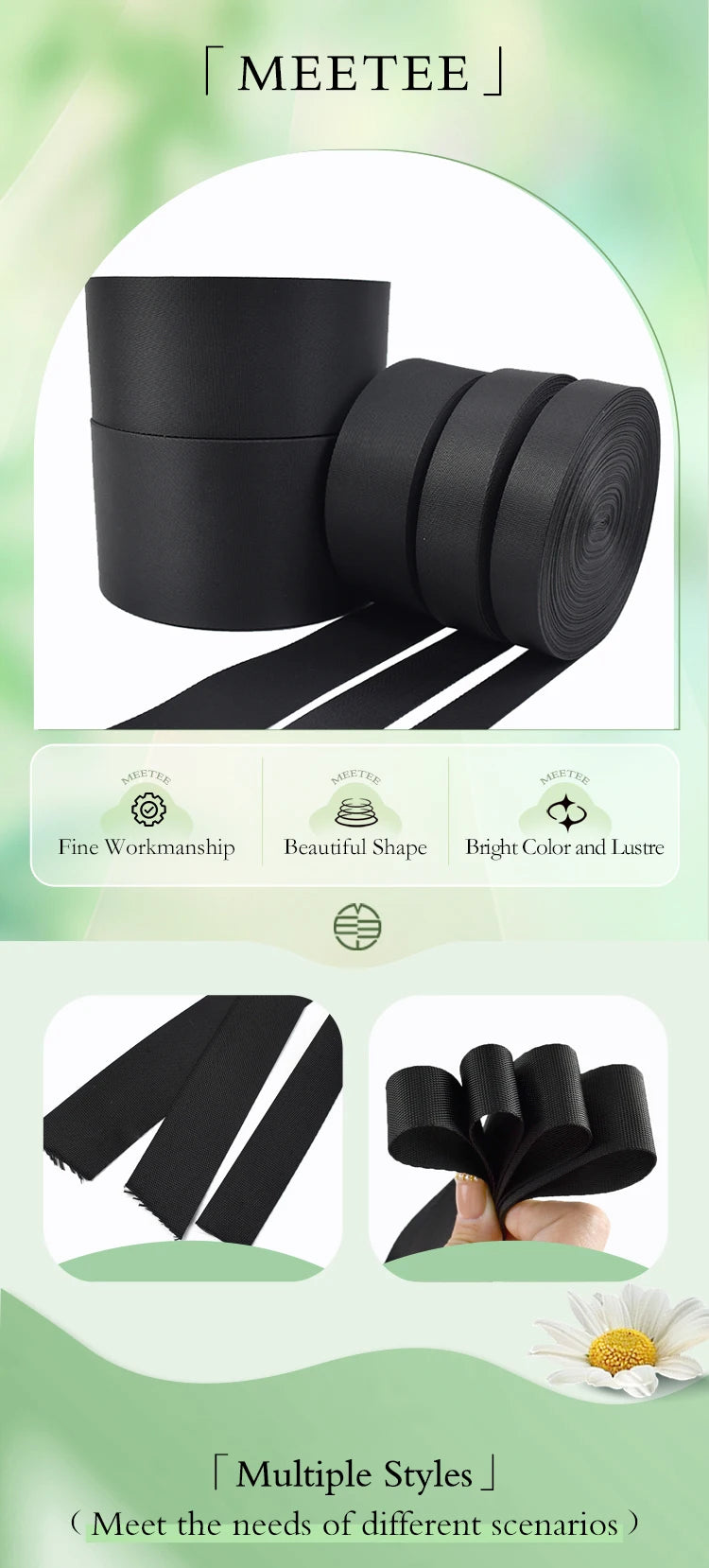 5M Nylon Gurtband in Schwarz 10-100mm für Taschen und Accessoires-Yabubest - Home & More