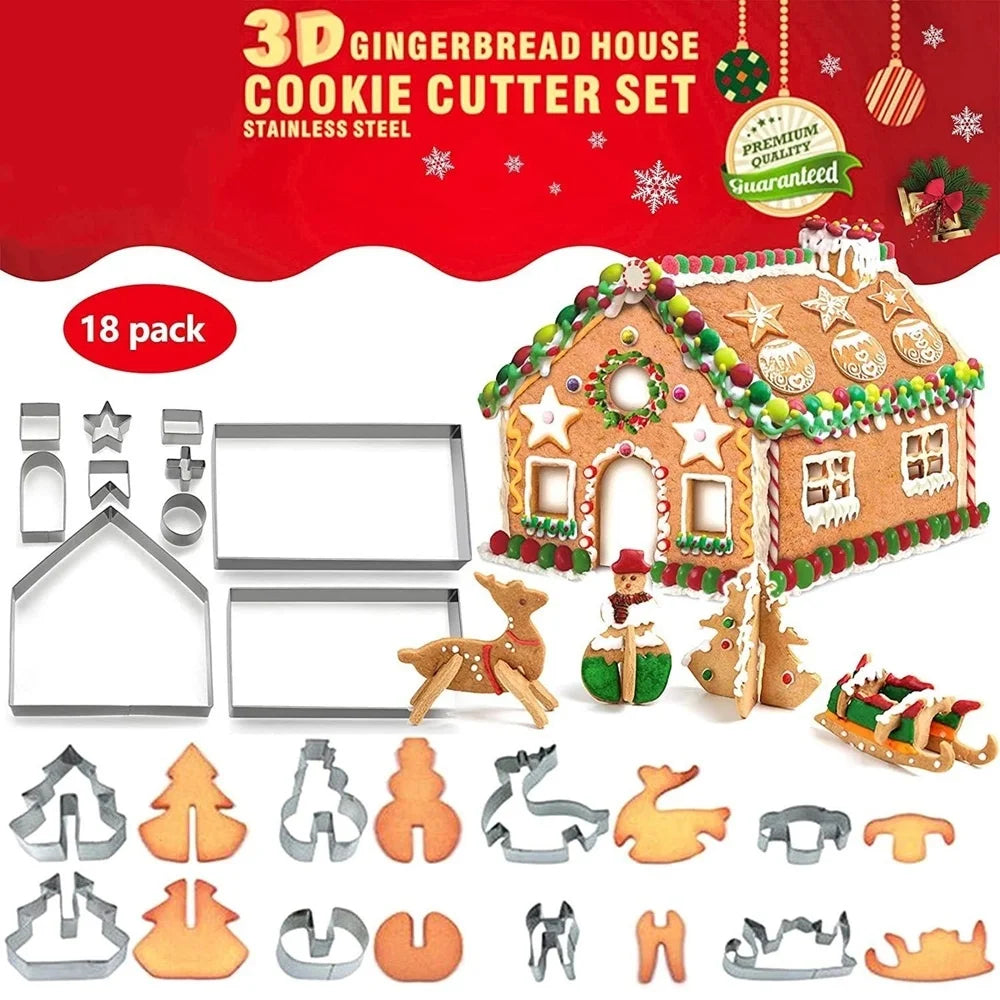 18-teiliges Edelstahl Lebkuchenhaus Ausstecher Set für Weihnachtskekse