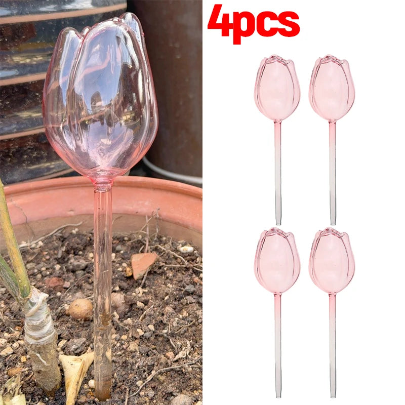 Automatische Tropfbewässerung: Rosa Borosilikatglas-Bewässerungsbälle, 1-6 Stk