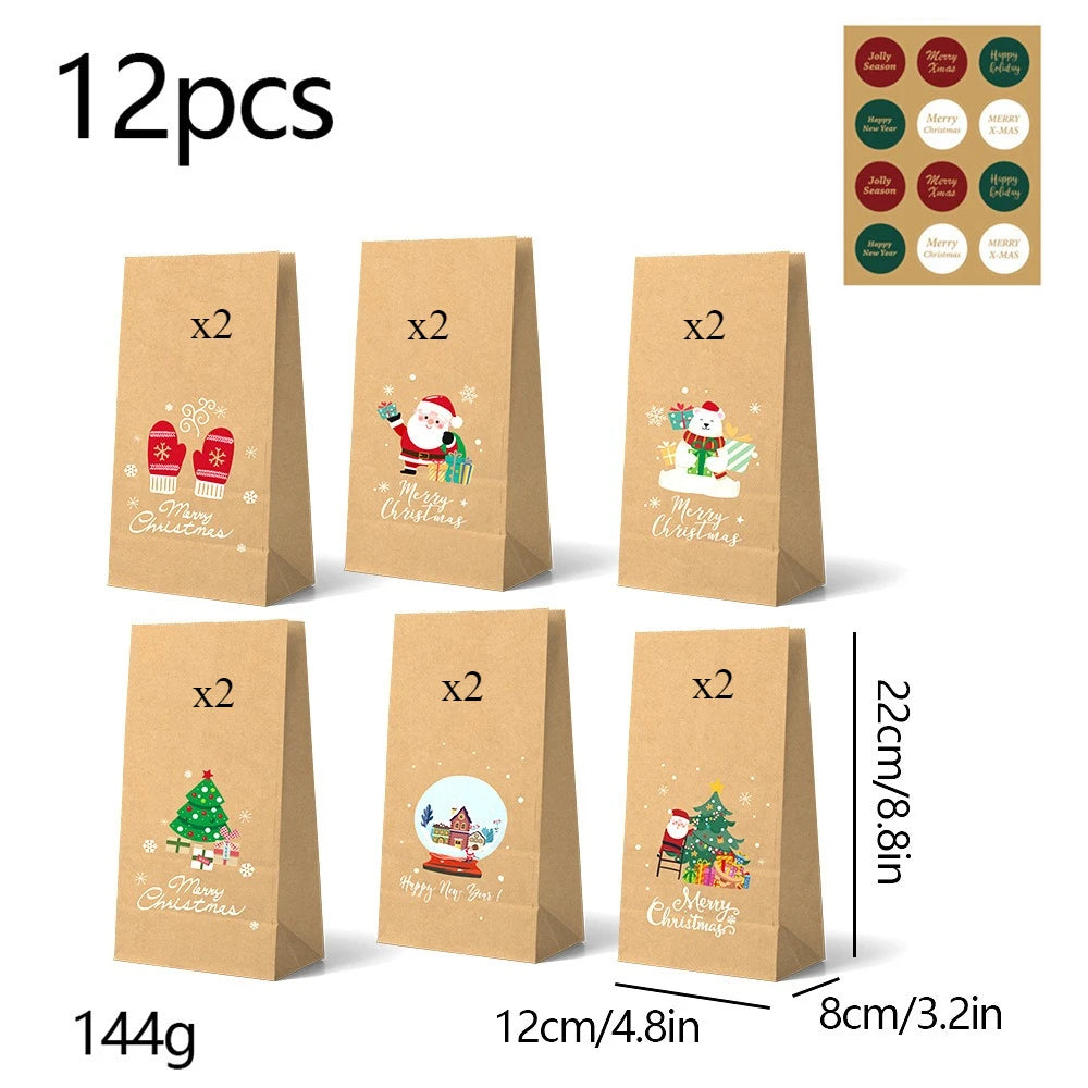 Kraftpapier Geschenktüten Set mit Aufklebern für Weihnachten Parties