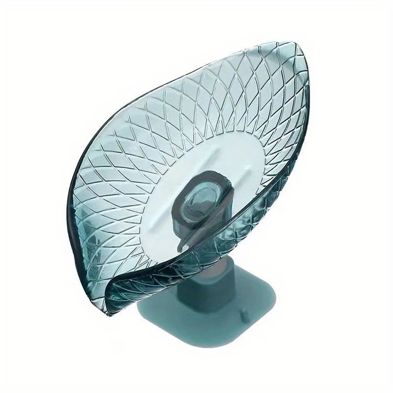 Selbstentleerende Seifenschale mit Saugnapf, Blattdesign in Mintgrün oder Grau