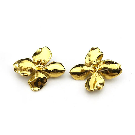 Gardenia Blume Imitation Perlen Ohrringe Edelstahl Gold Farbe Damen