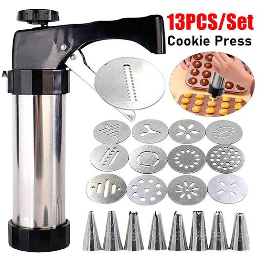 Kekspresse - 13 Keksscheiben - 8 Zuckerdüsen - DIY Keksmaschine zum Backen und Dekorieren