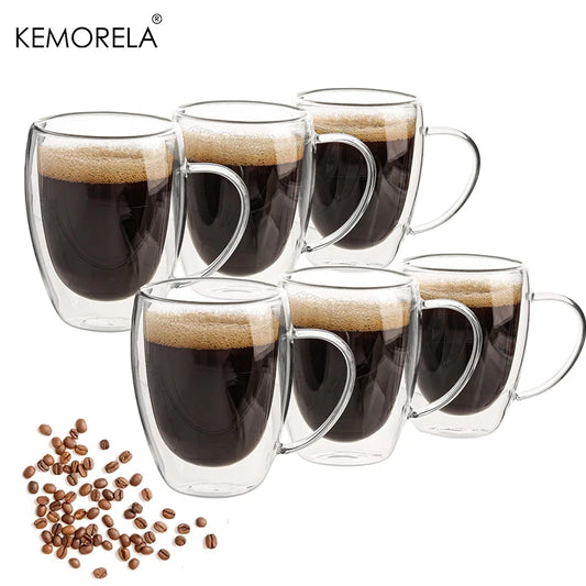 Doppelwandige 350ml Glas Kaffeebecher mit Griff 2/4/6er Set-Yabubest - Home & More