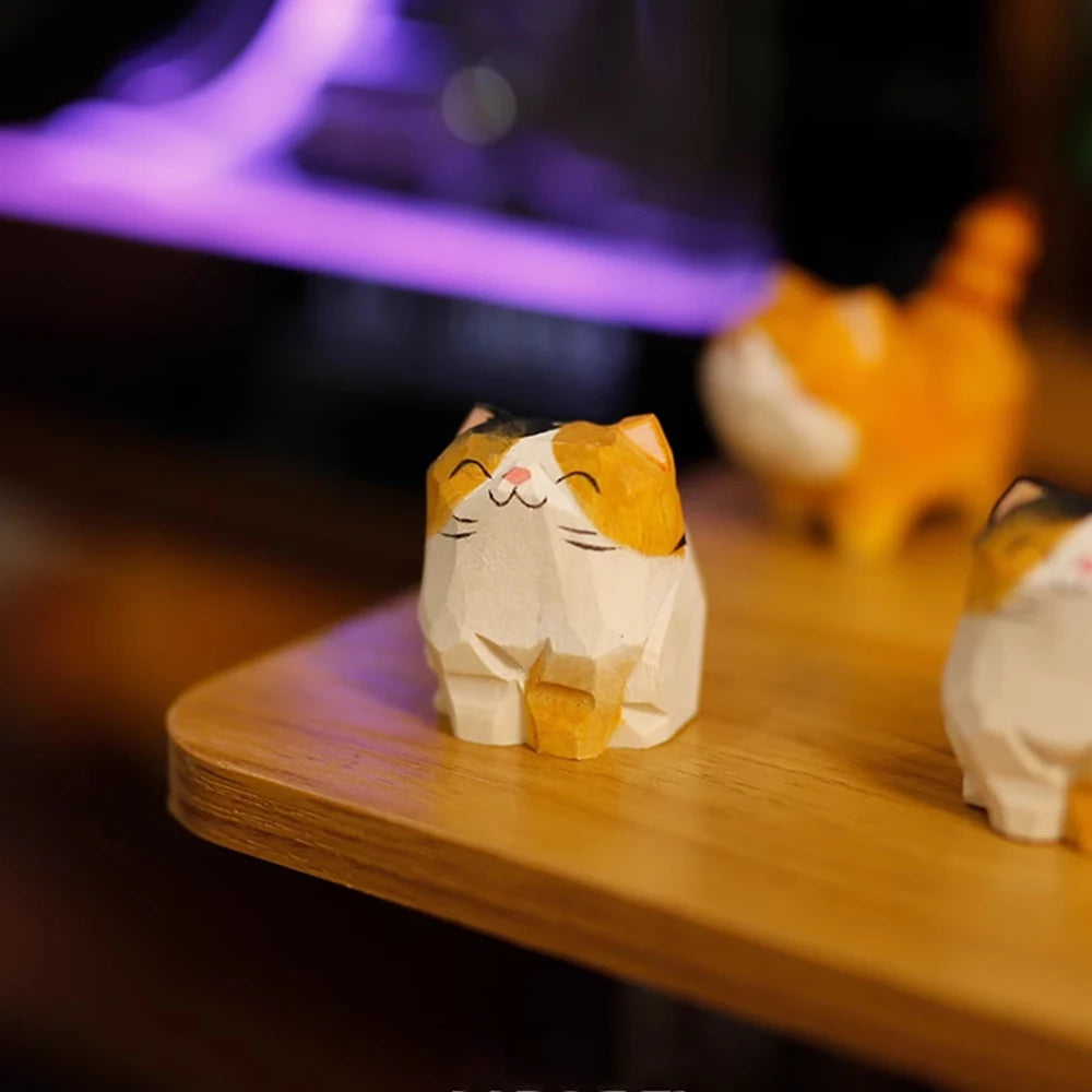 Handgeschnitzte Holz Katze Figur – Dekoration für Regal & Schreibtisch