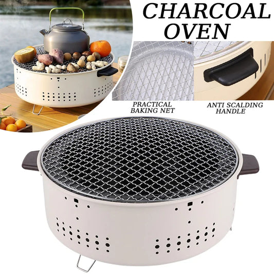 Tragbarer runder Holzkohle-Grillofen mit abnehmbarem Edelstahlrost – ideal Outdoor