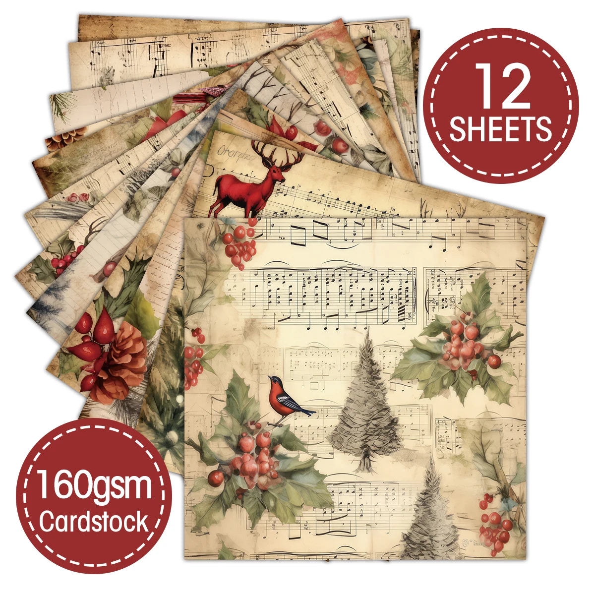 12 Blatt Retro Weihnachts Scrapbook Papierset mit Hello Santa Design