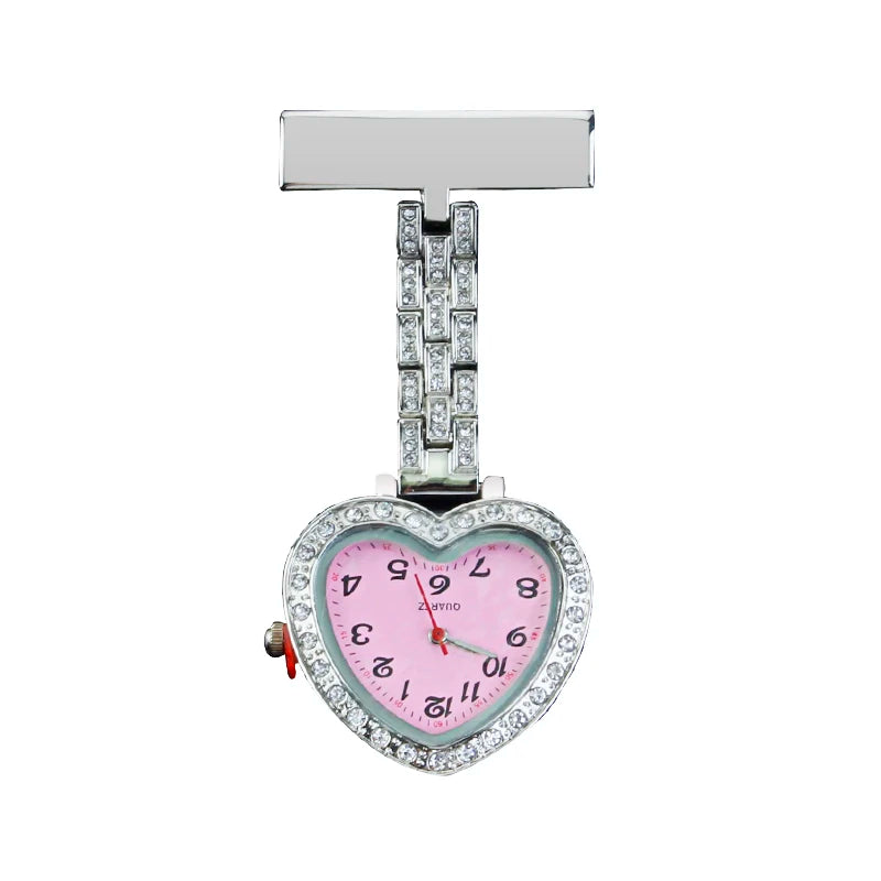 Funkelnde rosa Krankenschwester Taschenuhr mit Diamanten - praktischem Stifthalter