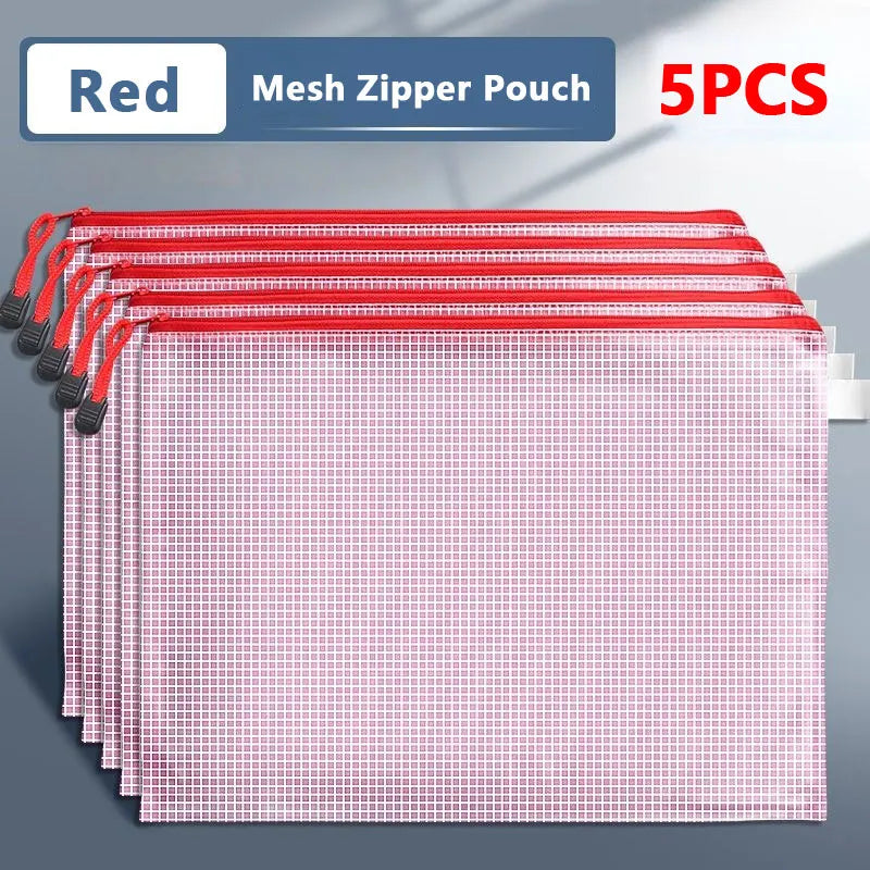 5er Set mehrfarbige Mesh Organizer Taschen mit Reißverschluss für Büro und Schule