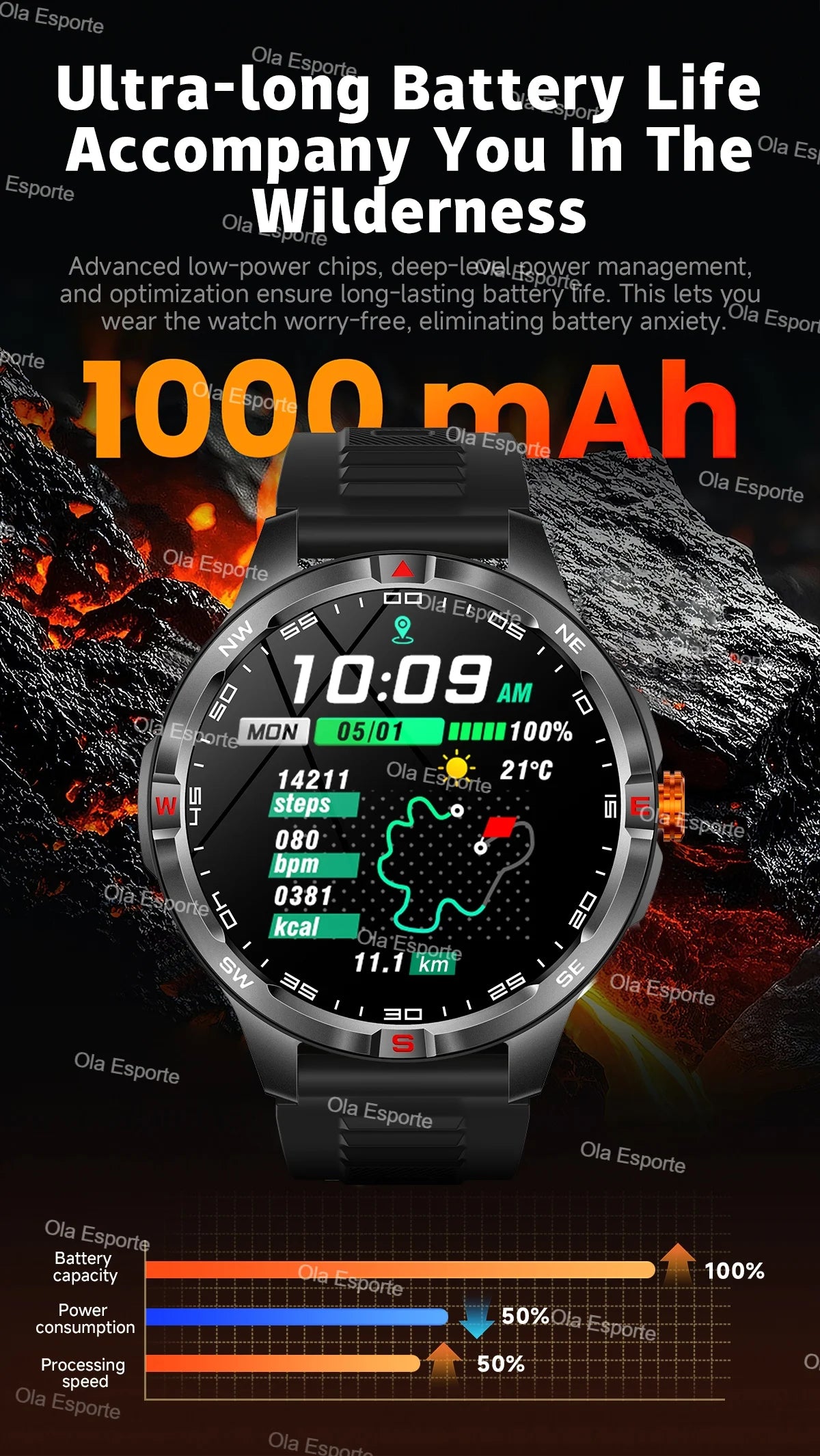 Sportliche Smartwatch mit Herzfrequenz und Gesundheitsüberwachung