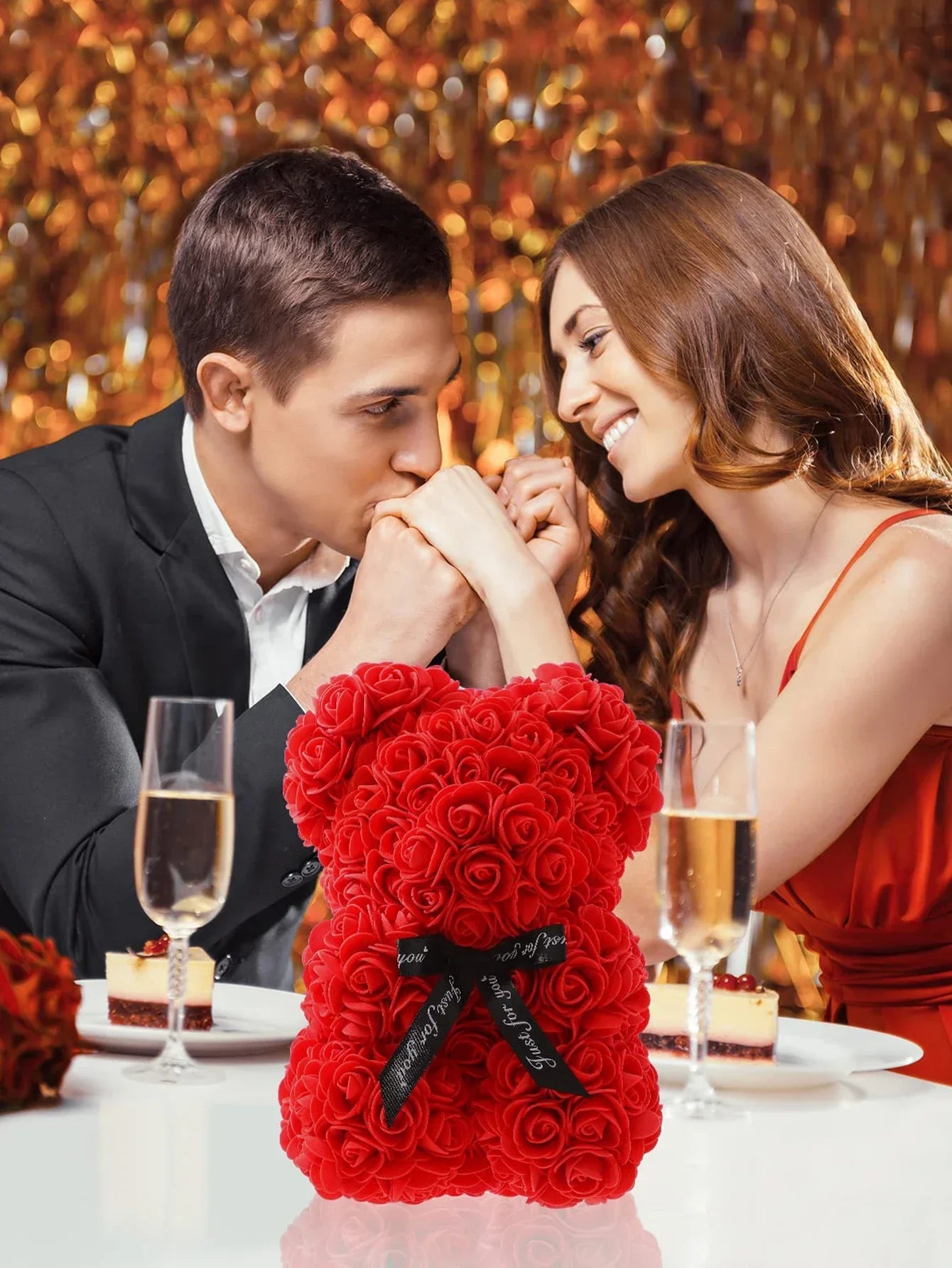 Ewige Rose Teddybär 25m Künstliche Blumen Geschenk und Dekoration-Yabubest - Home & More