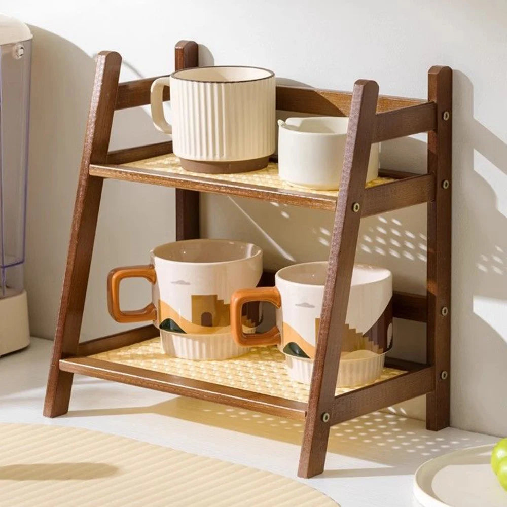 Praktisches 2-lagiges Bambus Aufbewahrungsregal für Küche und Wohnbereich