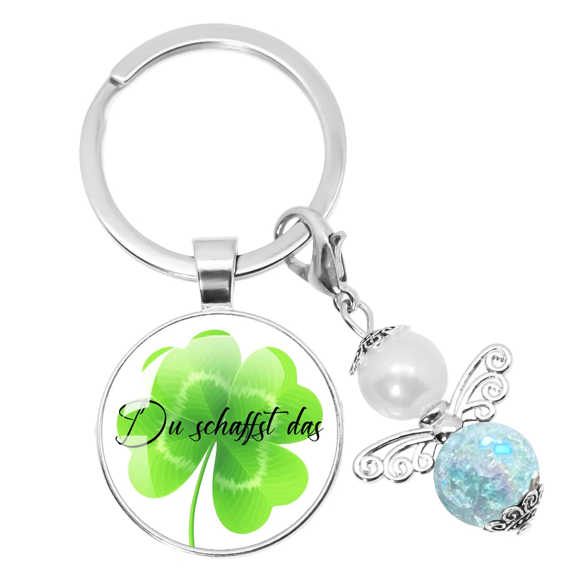 Glücksbringer Schlüsselanhänger mit vierblättrigem Kleeblatt Design
