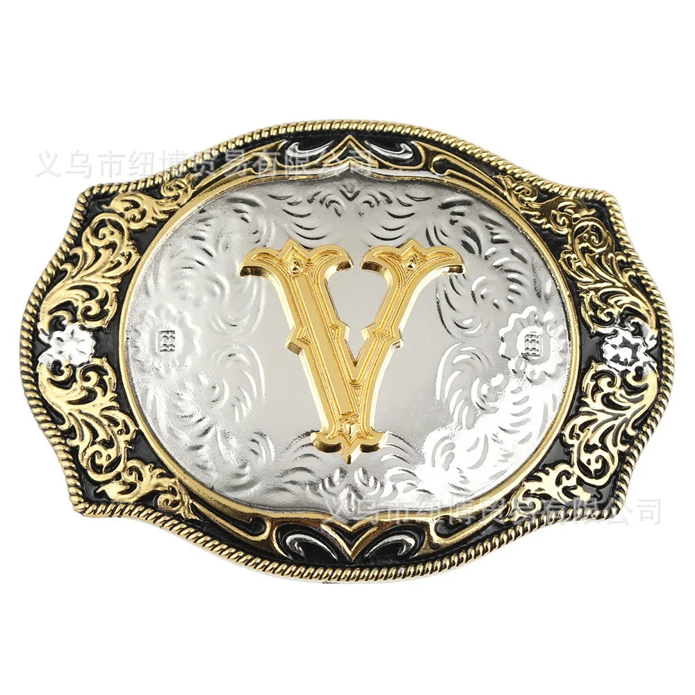 Goldfarbene Legierungs Gürtelschnalle im Western-Stil mit Buchstaben