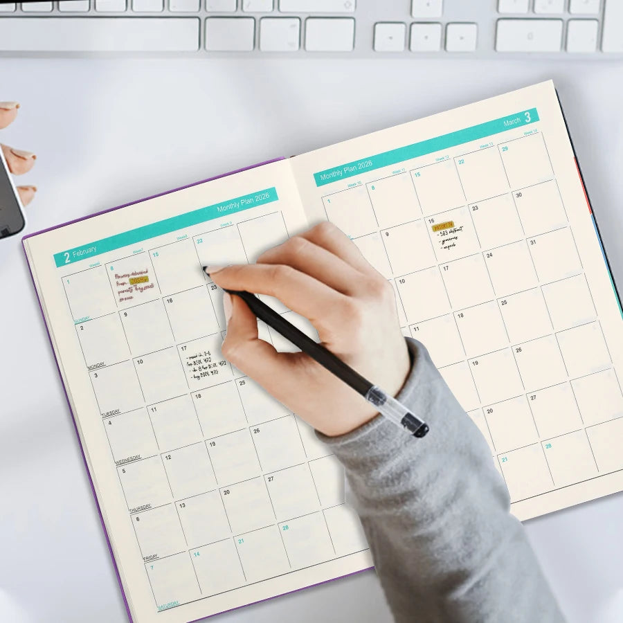 A5 Planer 2026 PU Leder – 365 Tage Kalender für täglichen & wöchentlichen Zeitplan