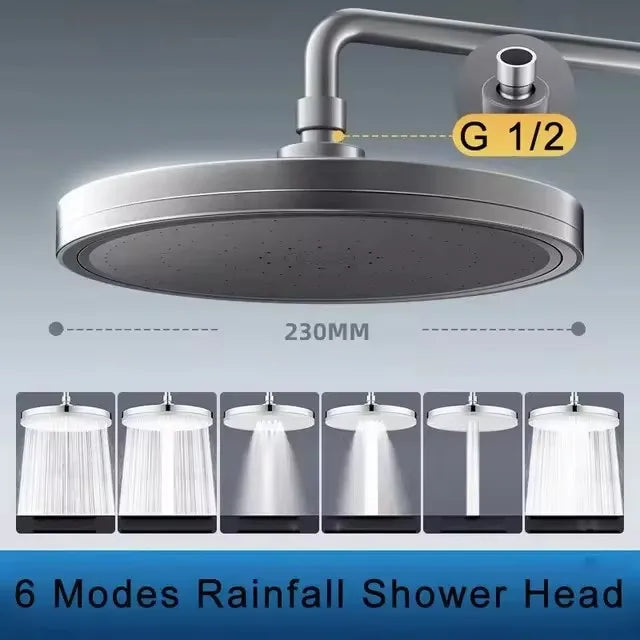 230mm Großer 6 Modi Duschkopf Hochdruck Regen Wasserfall Bad Zubehör
