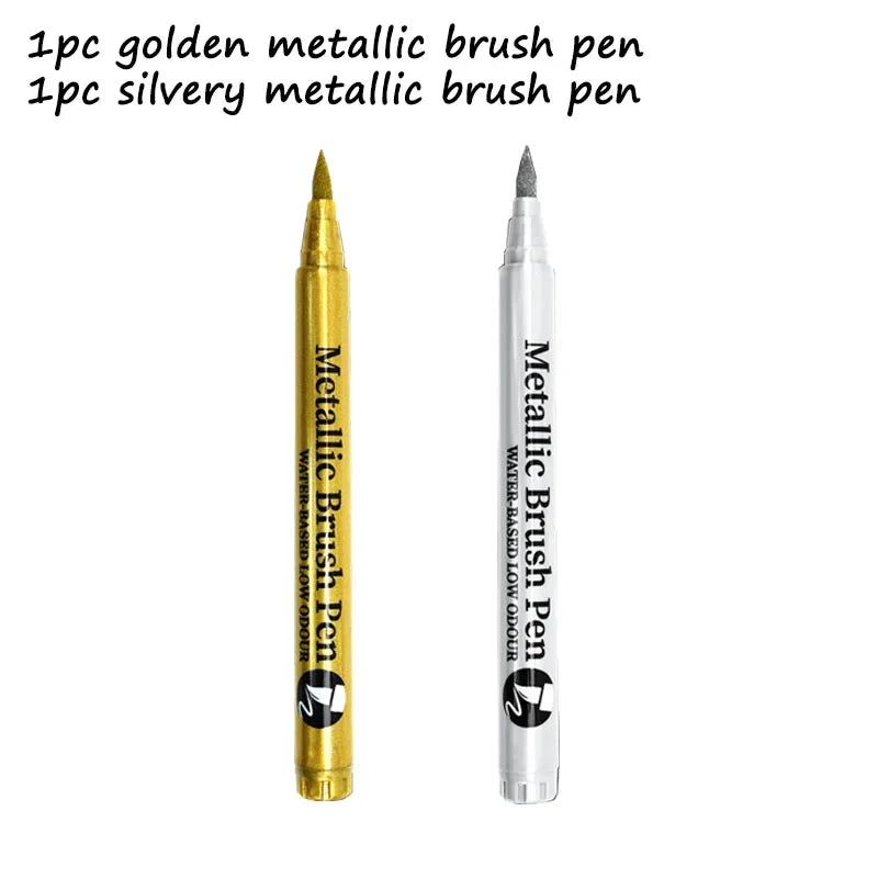 2er-Set Metall-Marker in Gold - Silber mit Spitze und Bürste, schnell trocknend