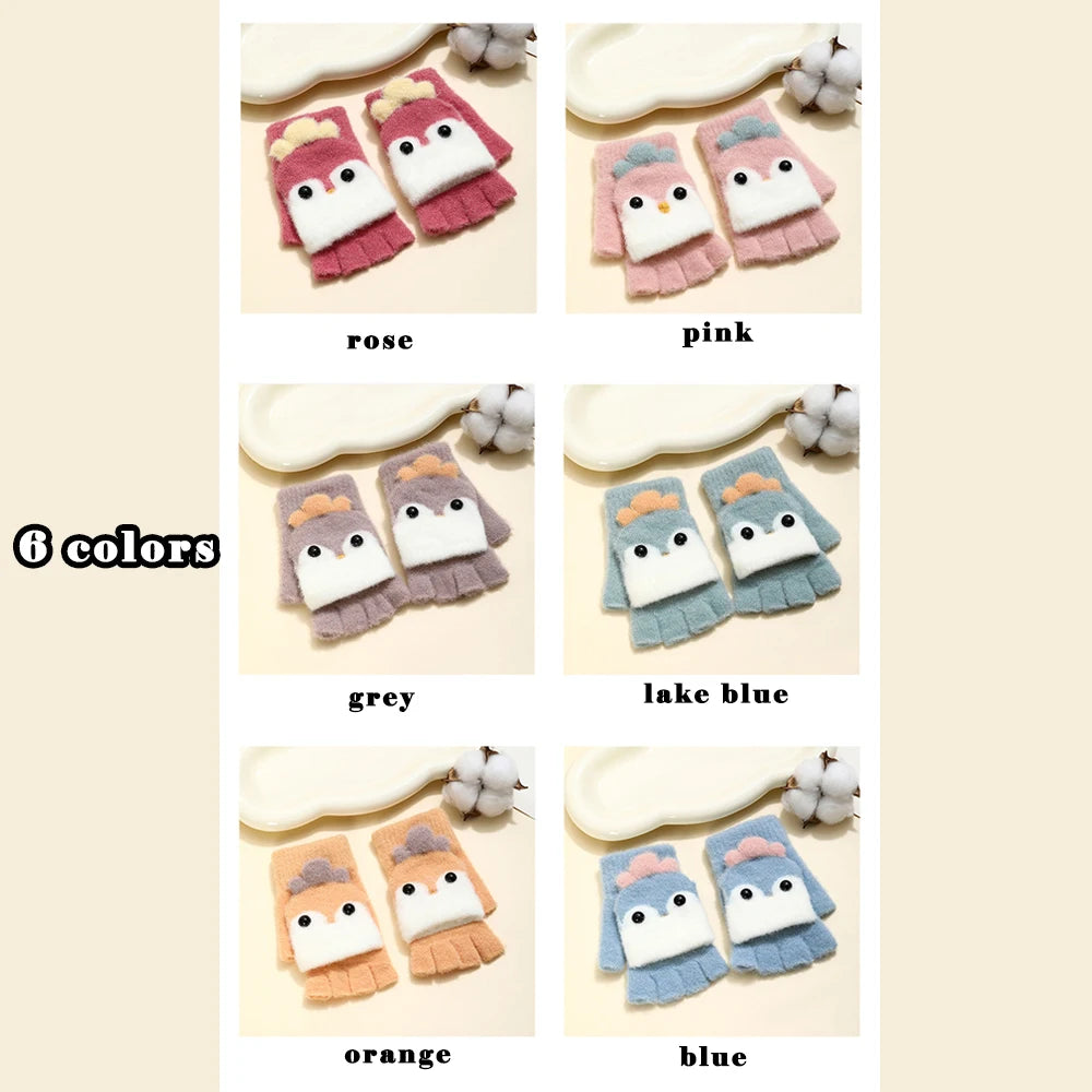 Warme Halbfinger Strickhandschuhe für Kinder mit Plüschfutter