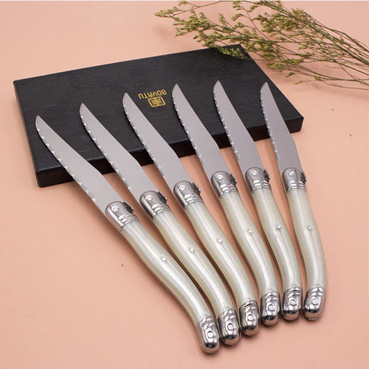 Laguiole Steak Messer Set Mit Weißem Kunststoffgriff Edelstahl Für Haushalt