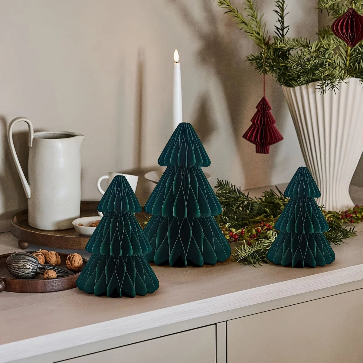 5er Set 3D Weihnachtsbaum-Wabenornamente als Tischdekoration