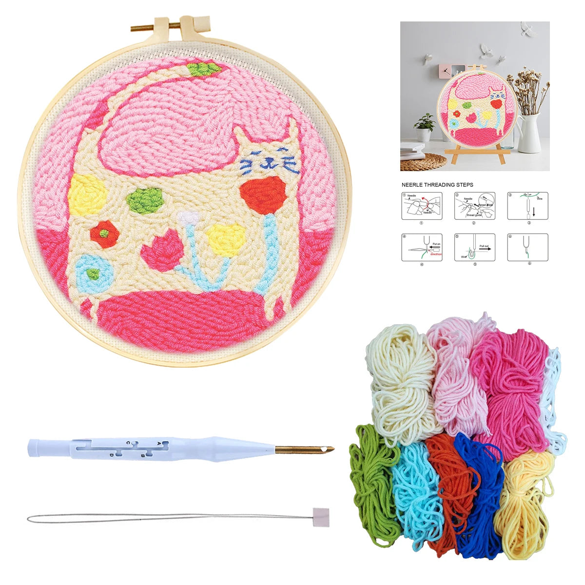 Kreatives DIY Punch Needle Stickset für Anfänger mit Tiermotiven