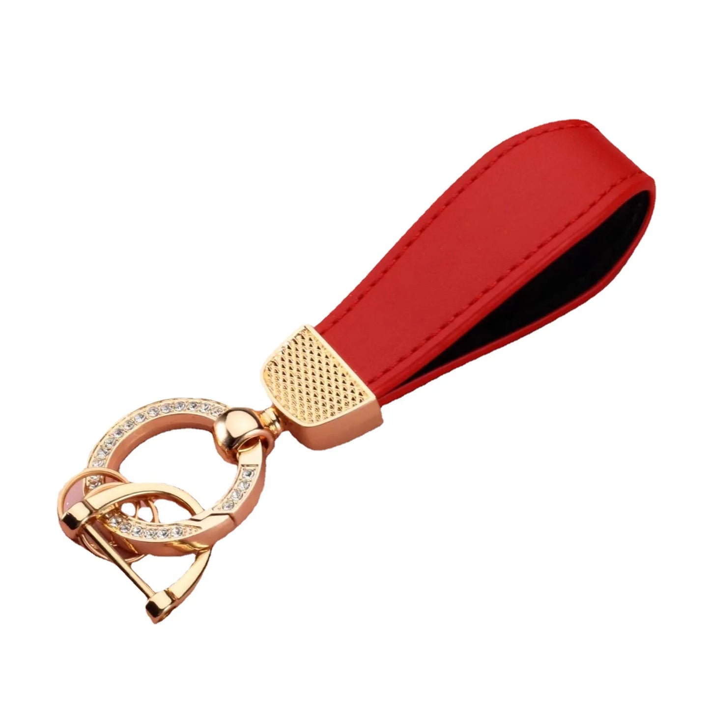 Luxus Leder Metall Schlüsselanhänger mit Strass Ring Unisex Geschenk