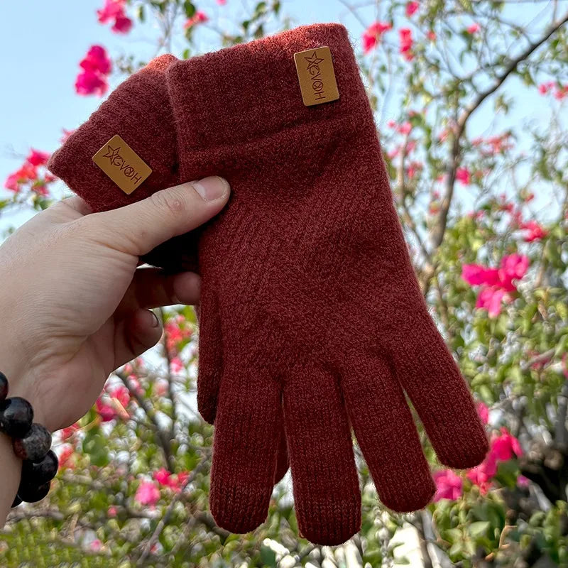 Warme Damen Alpaka Strickhandschuhe mit Fleecefutter und Touchscreen