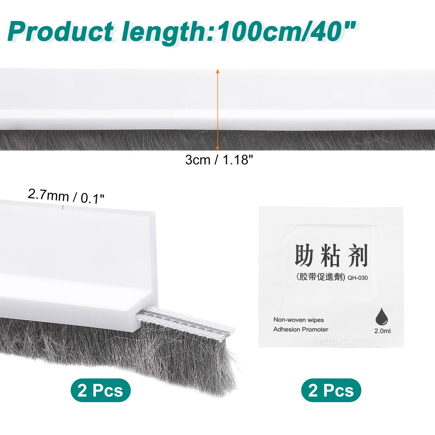 100 cm selbstklebender Türfeger Zugluftstopper mit Bürste 1-3 Stück