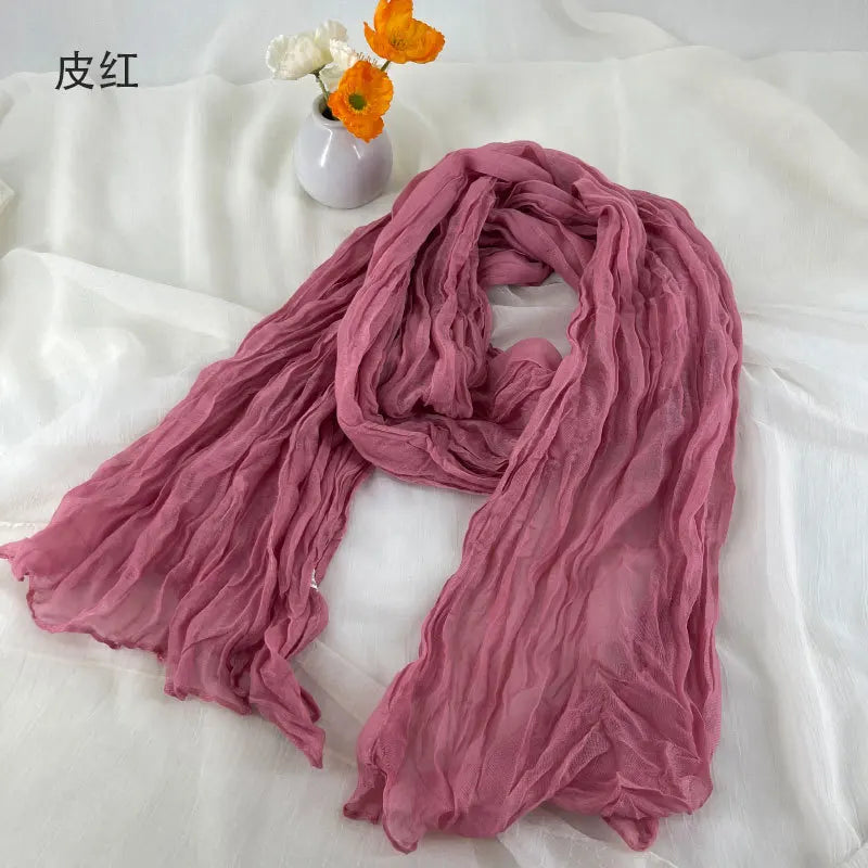 Damen Schal Baumwolle Leinen Plissiert Retro Bohemian Stil 180x90 cm