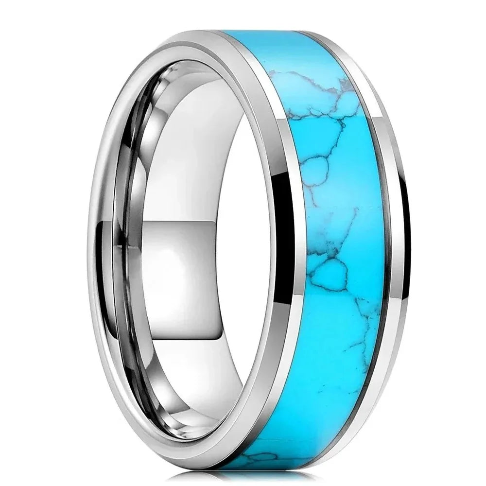 8mm Herren Edelstahl Ring Blau Carbon Faser Meteorit Hochzeit Geschenk