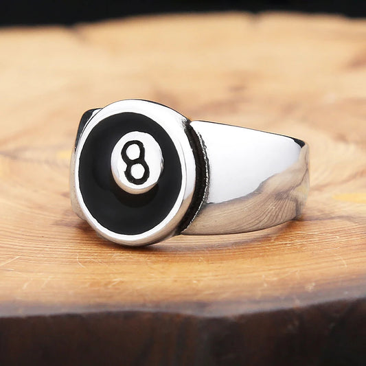 Edelstahl Punk Ring mit Schwarz Acht Motiv – Unisex Party Schmuck